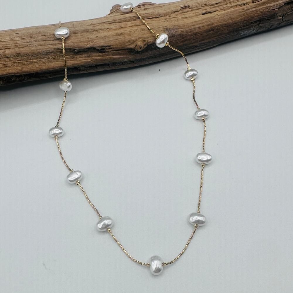 Petite Faux Pearl Satellite Necklace Non-Tarnish
